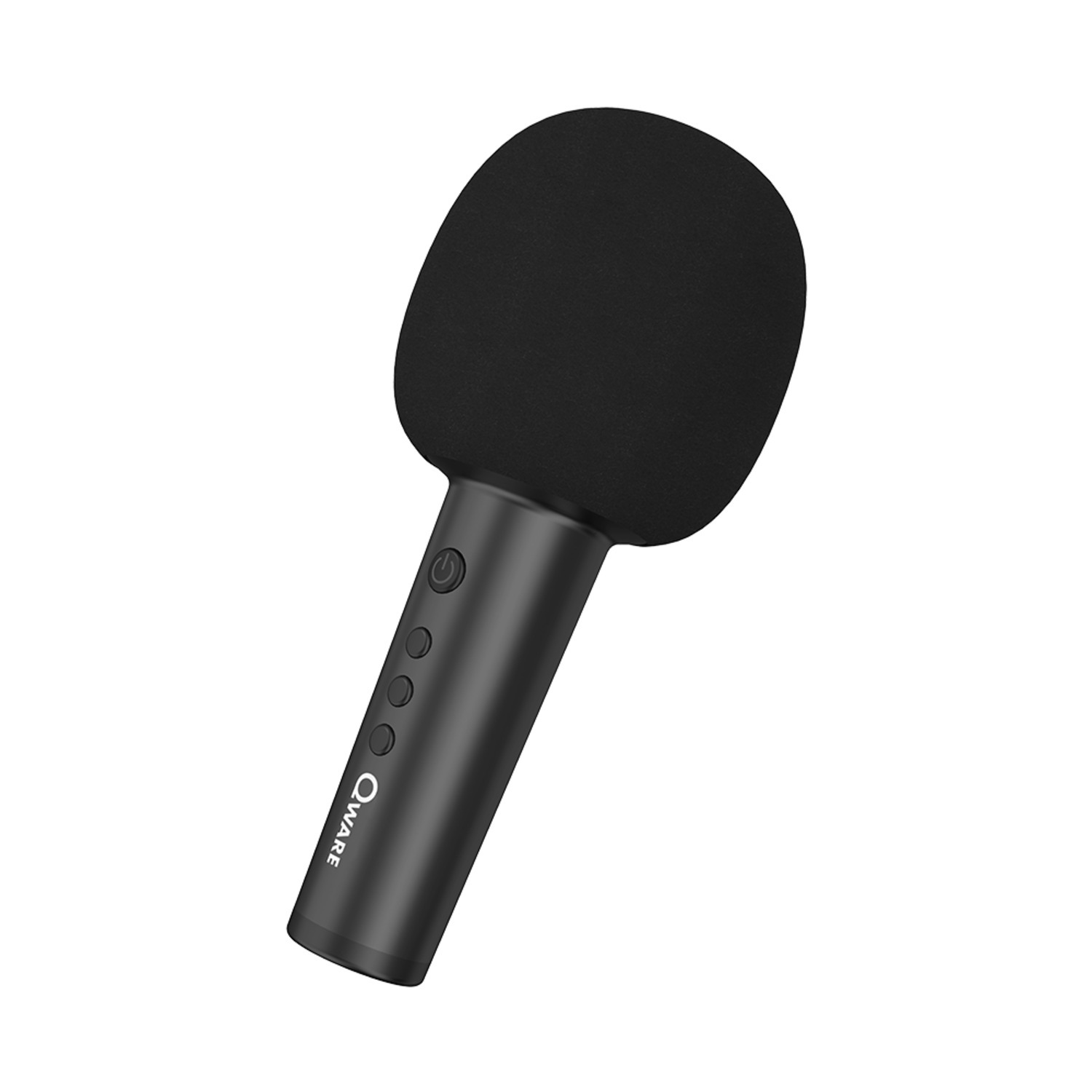 Black microphone with foam cover.