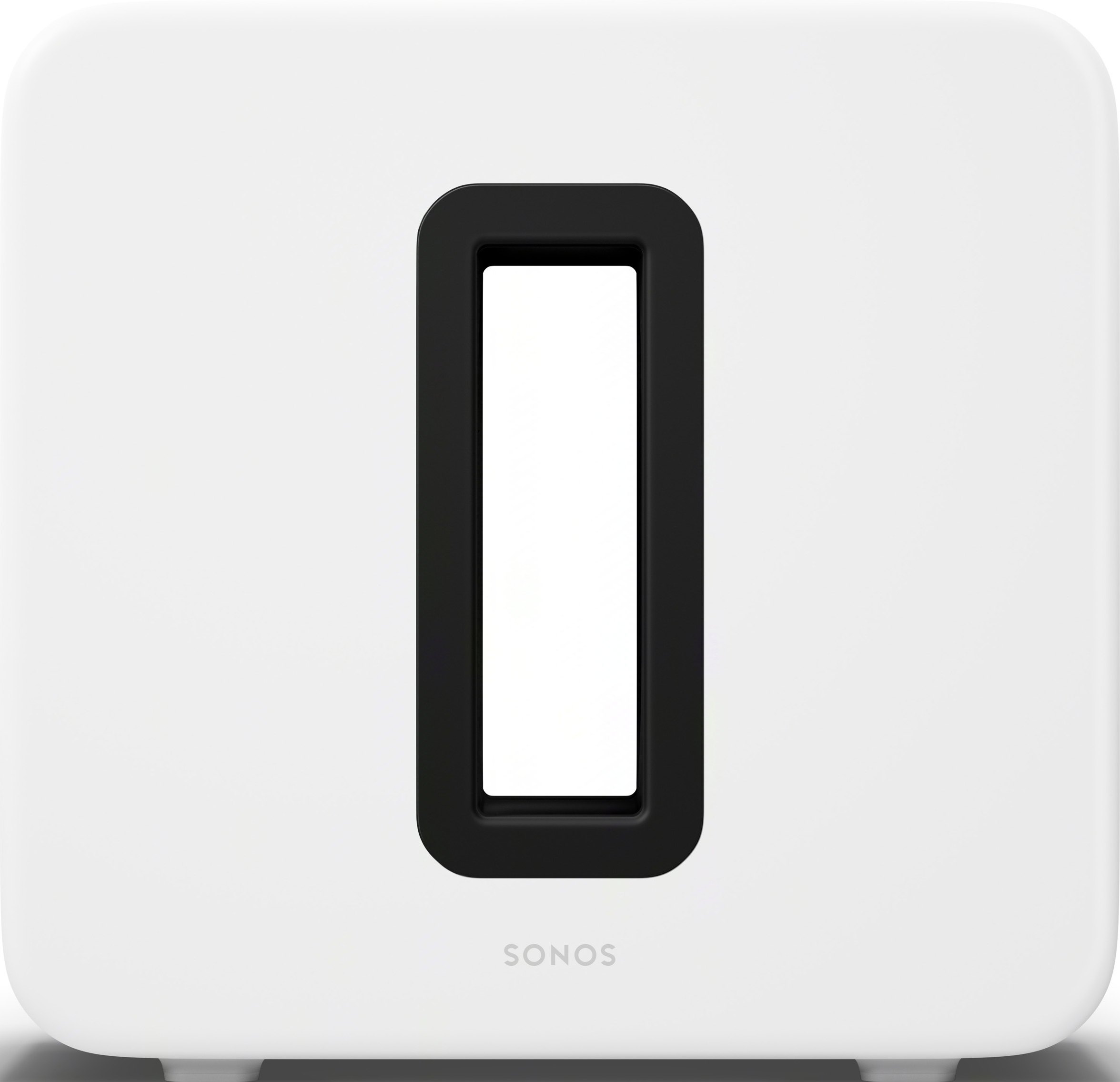Haut-parleur Sonos blanc avec une ouverture rectangulaire noire.