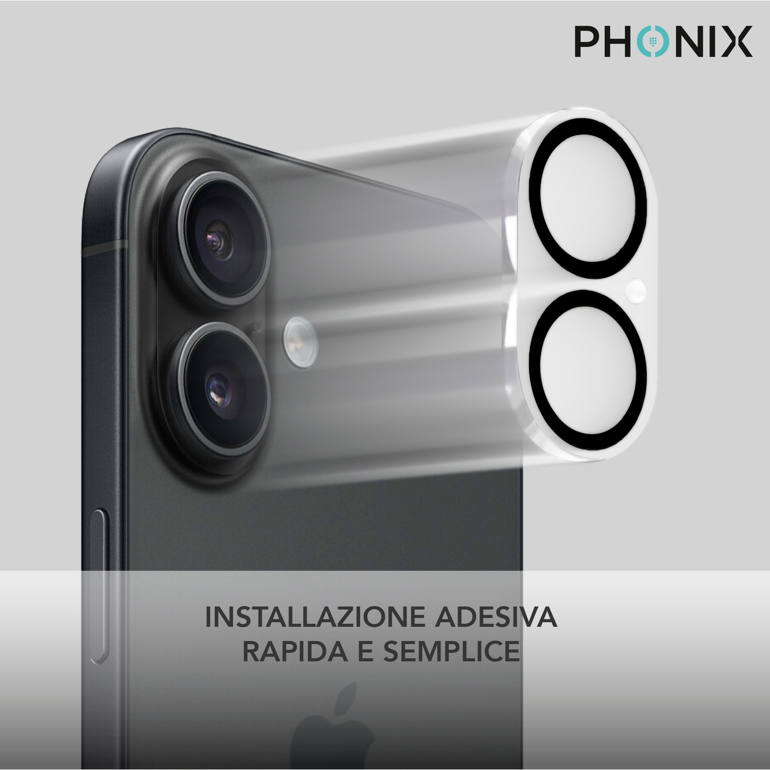 BUDI Protezione Obiettivo Per IPhone 16 / 16 Plus - Vetro Temperato Nero - Nano-Adesivo Anti Graffio - 2