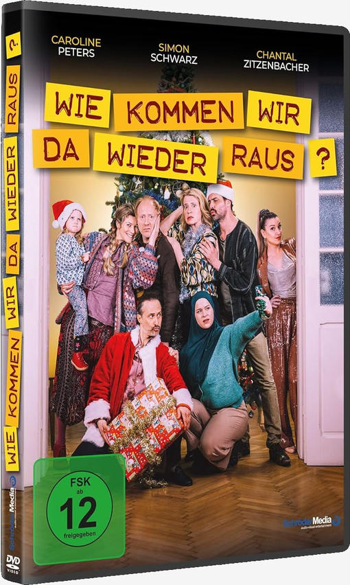 DVD-Cover: Gruppe von Menschen in einer Tür, Weihnachtsmotiv, deutscher Titel.