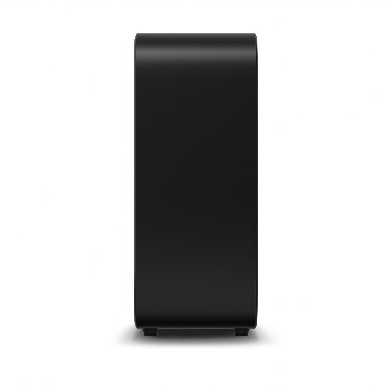 Objeto rectangular negro y curvo, probablemente un altavoz, sobre fondo blanco.