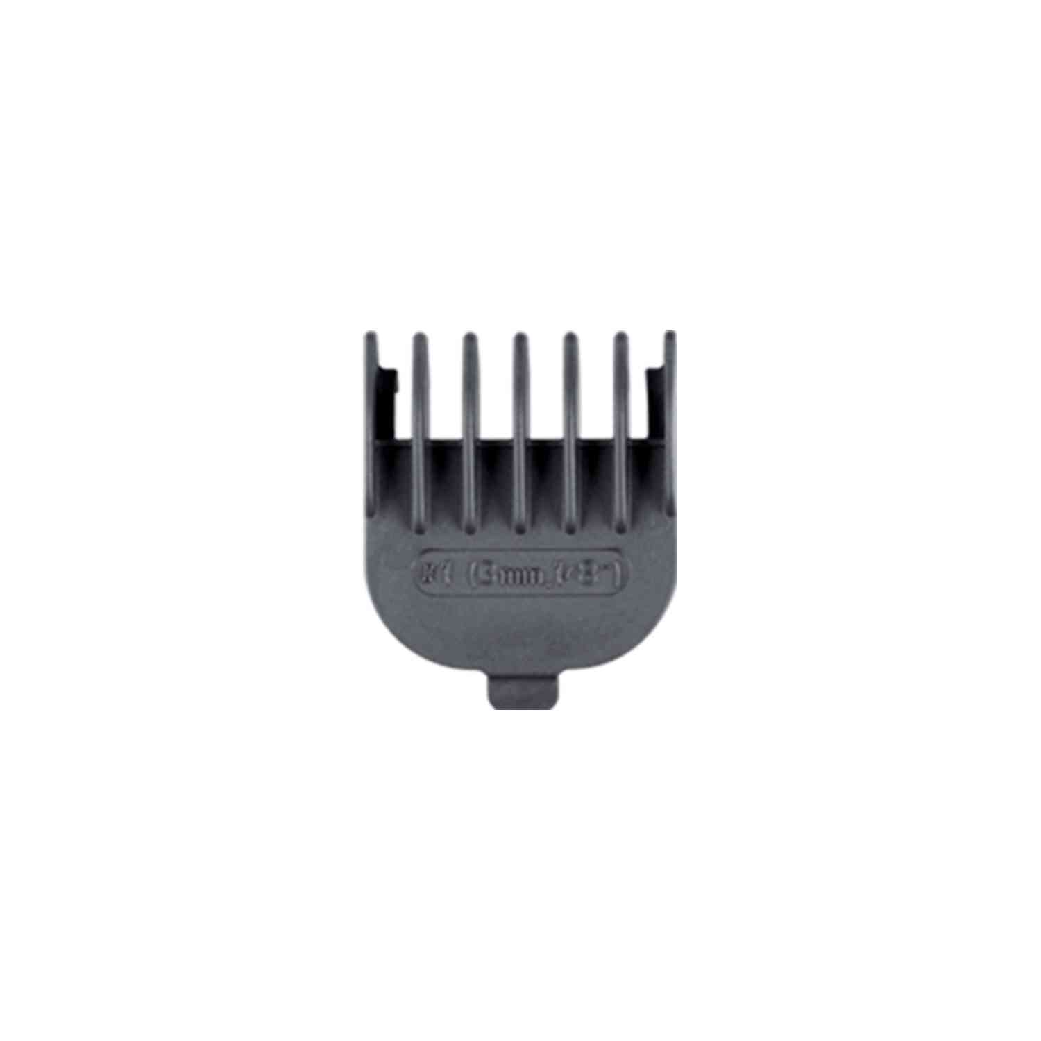 Gray hair clipper comb attachment. White background. 