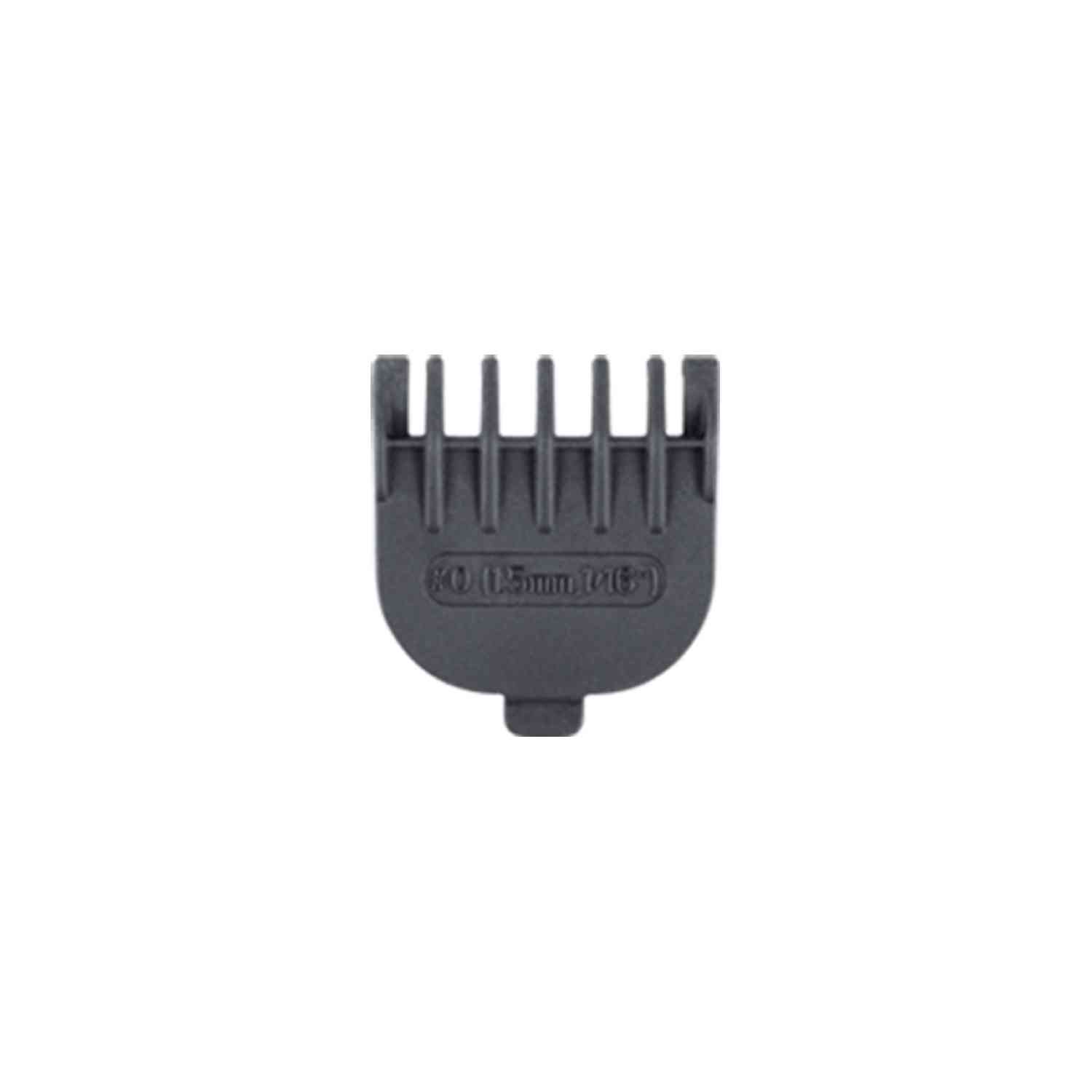 A dark gray hair clipper attachment with seven comb teeth.