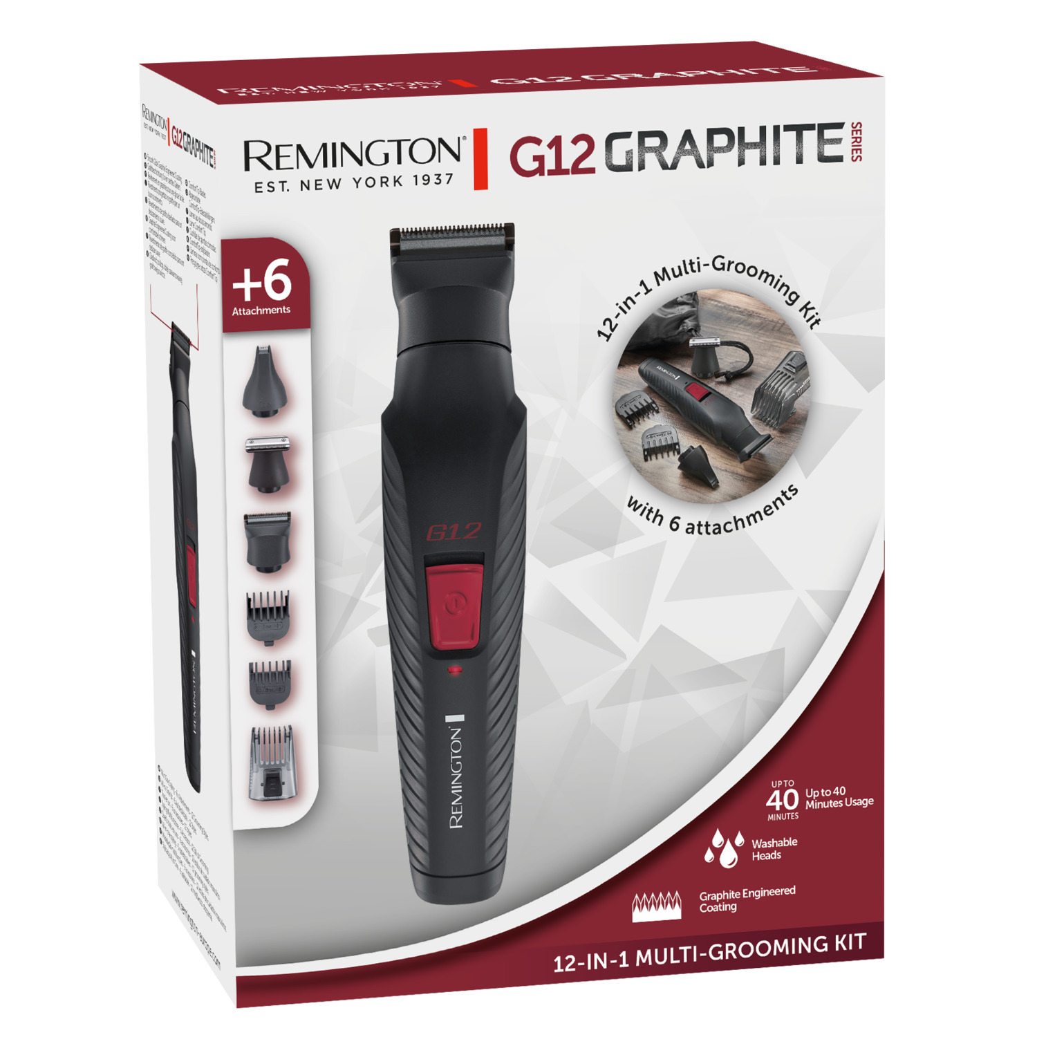 G12 Graphite multi-grooming kit packaging, with attachments visible.