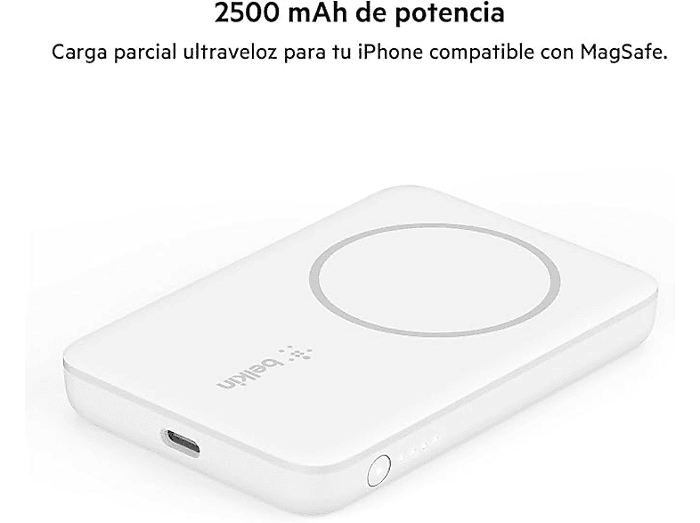 Powerbank - Belkin BPD002btBK, 2500 mAh, USB Tipo C, Magsafe, Blanco – imagen 2