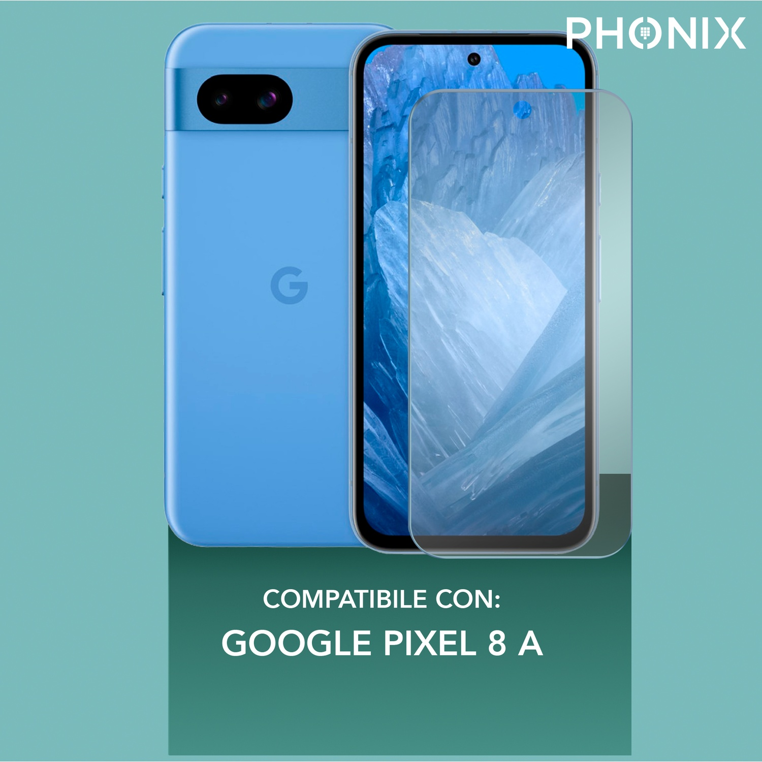 Una custodia blu per telefono e un telefono con protezione schermo, con custodia.