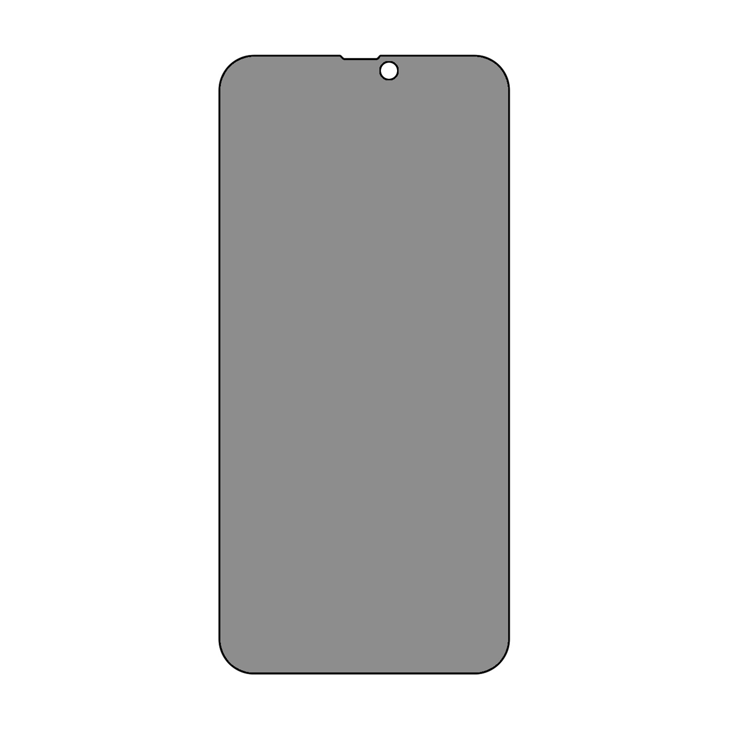 Uno schermo grigio del telefono con un foro nella parte superiore.