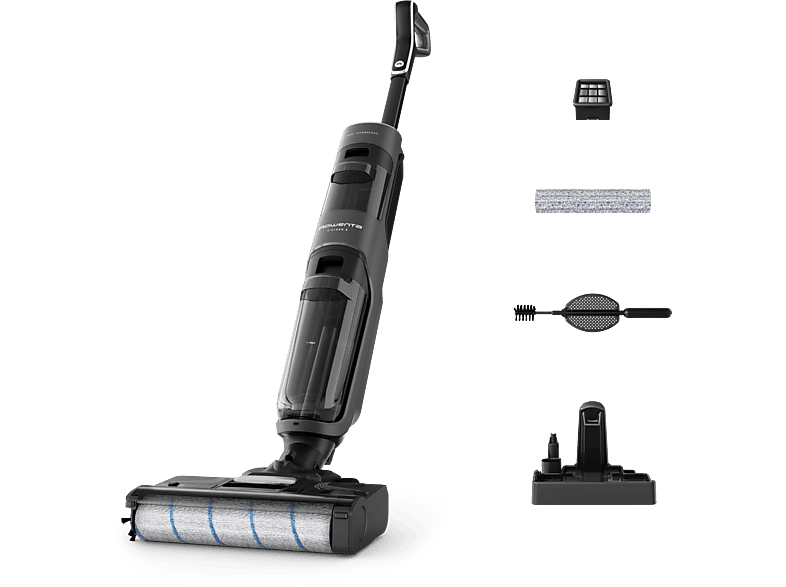 Rowenta X Clean 4 GZ5035, 2 en 1, Aspira y friega, Sin cables, 200 W, Smart, Autonomía 50 min, Autolimpieza, Negro