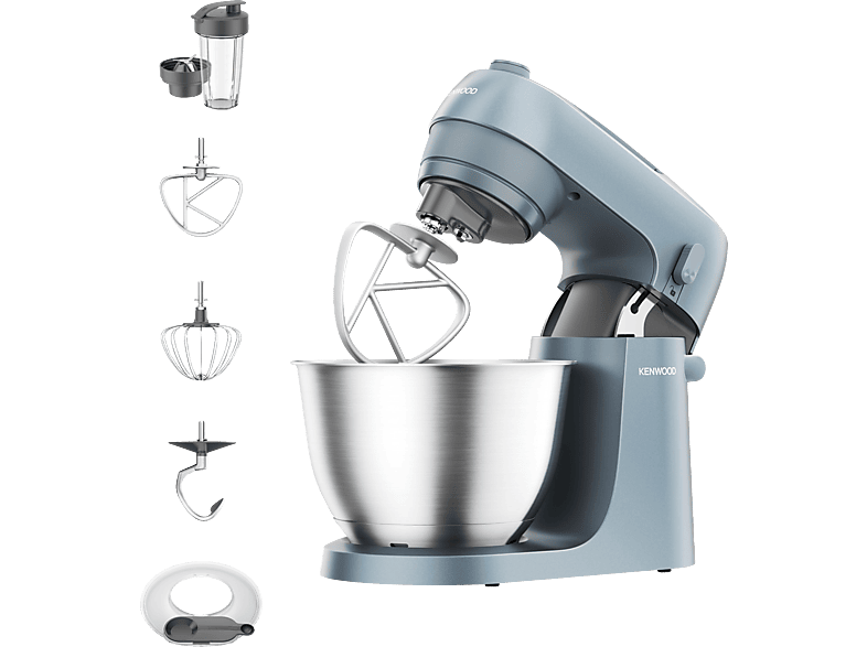 KENWOOD Go KZM35.040GY mit Smoothie-Maker  - Metallgehäuse, robust, kompakt & leicht verstaubare Küchenmaschine Graublau (Rührschüsselkapazität: 4 l, 800 Watt)