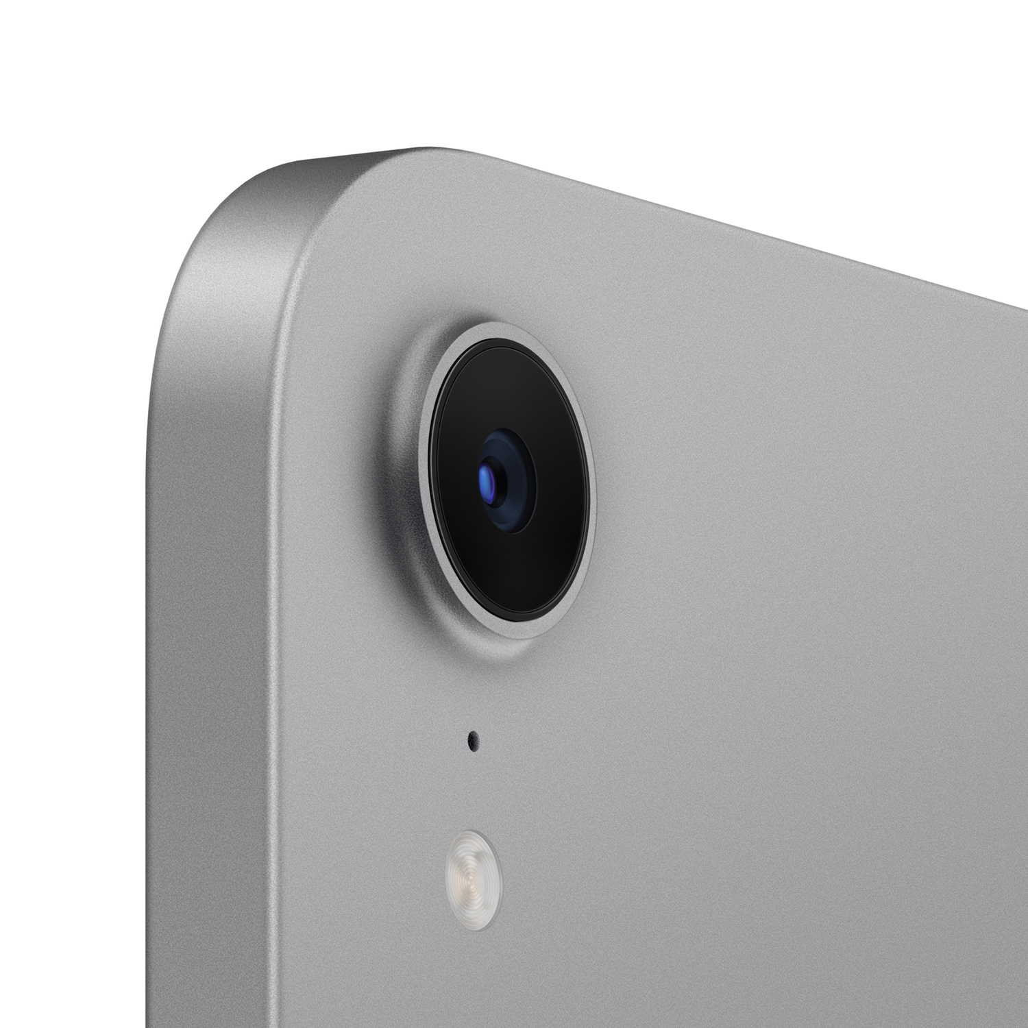 Gros plan d'une tablette grise avec un objectif d'appareil photo.