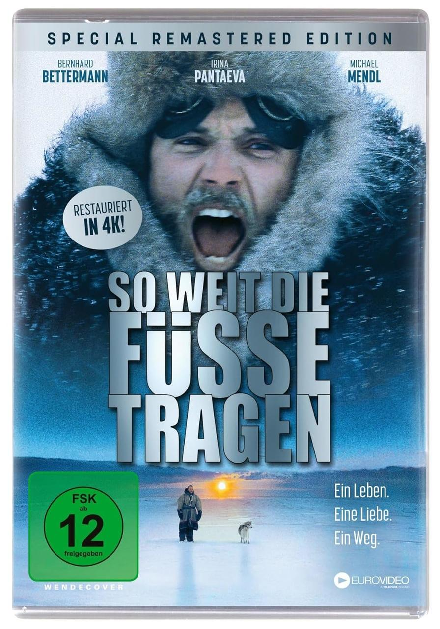 Filmcover. Ein Mann in Winterkleidung und ein Hund.