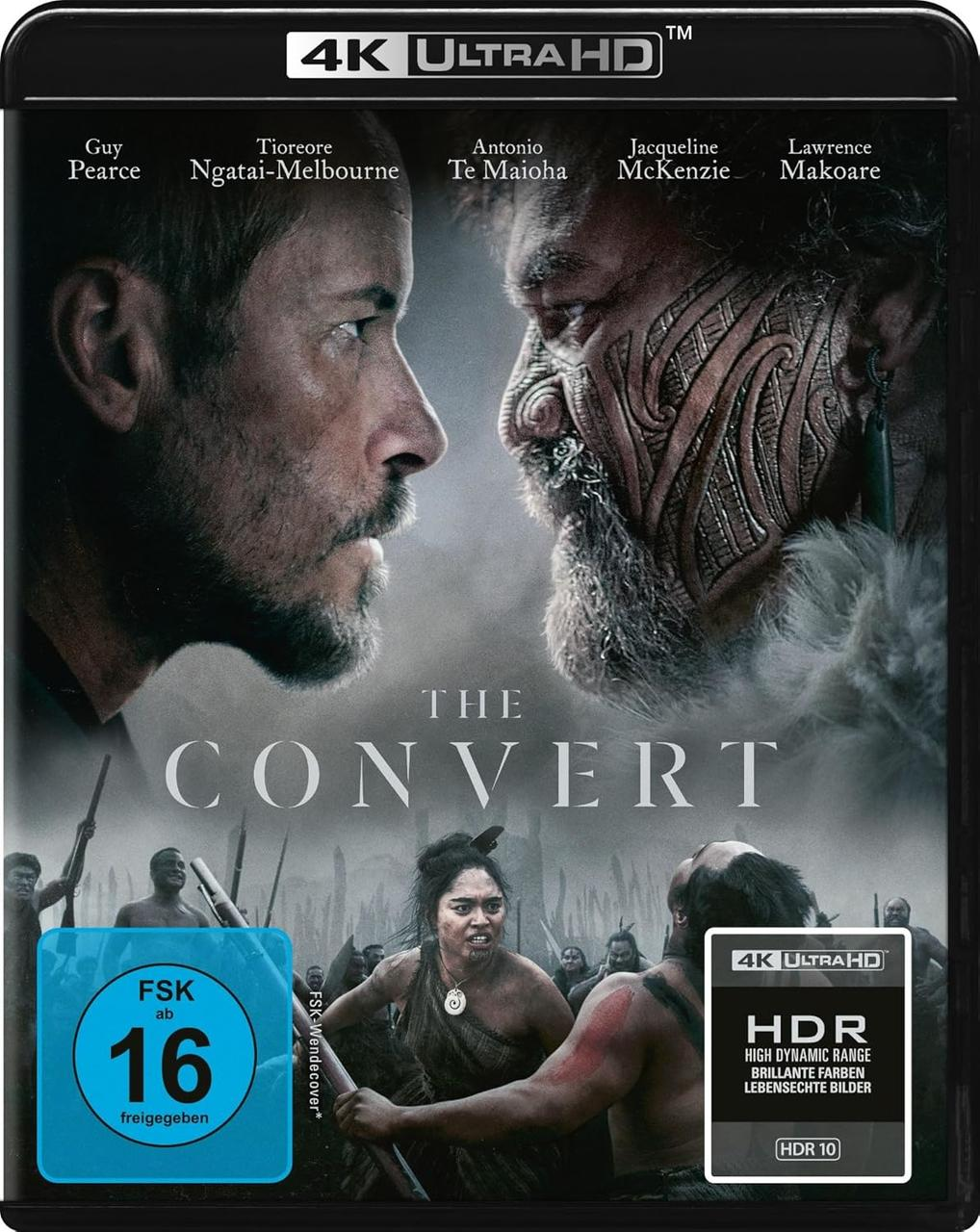 DVD-Cover von 'The Convert'. Gesichter zweier Männer, die sich ansehen, Text 'The Convert' und weiterer Text. 4K Ultra HD-Label.