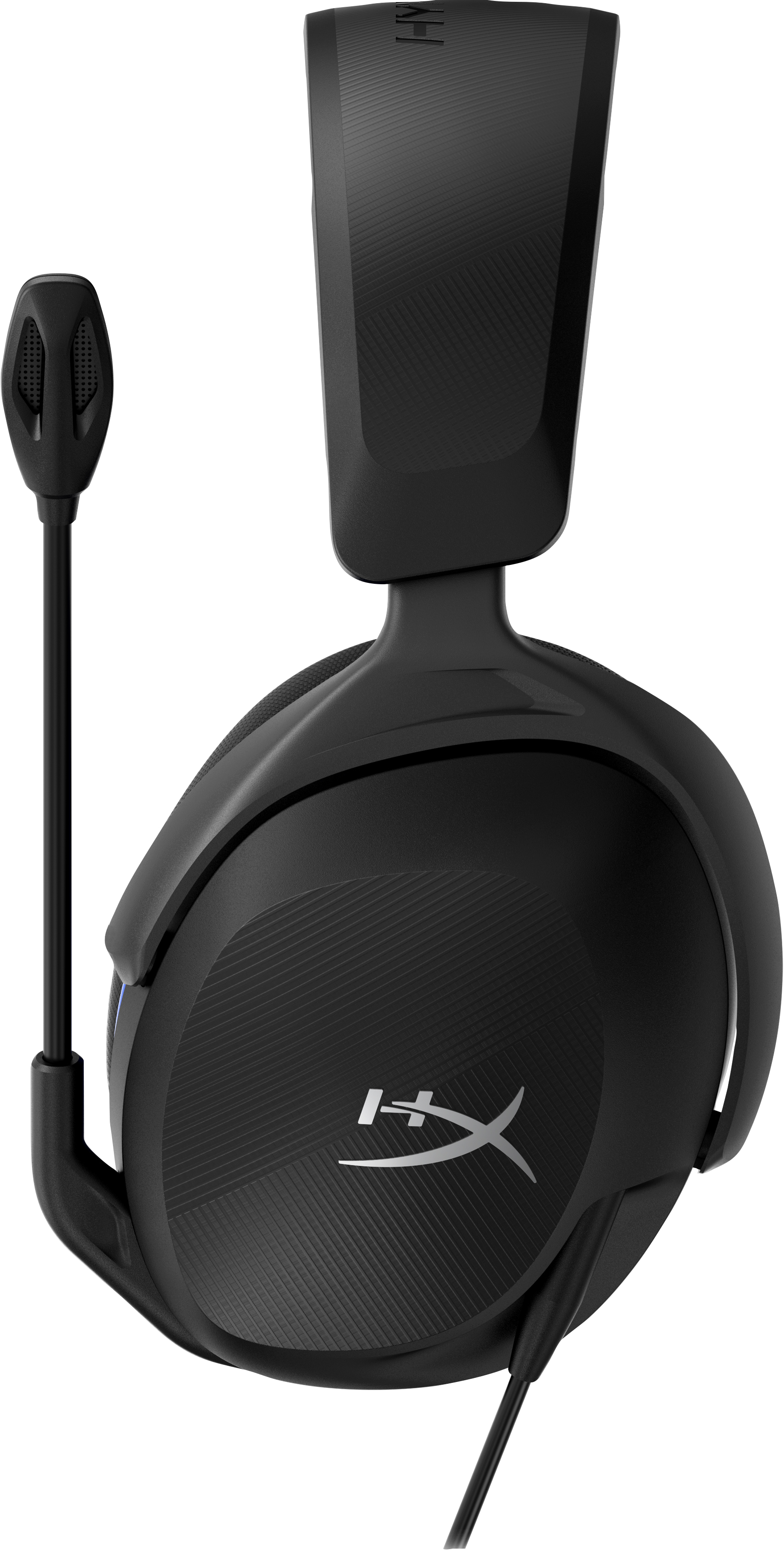 Schwarzes Headset mit Mikrofon. Die Marke HYPERX ist sichtbar.