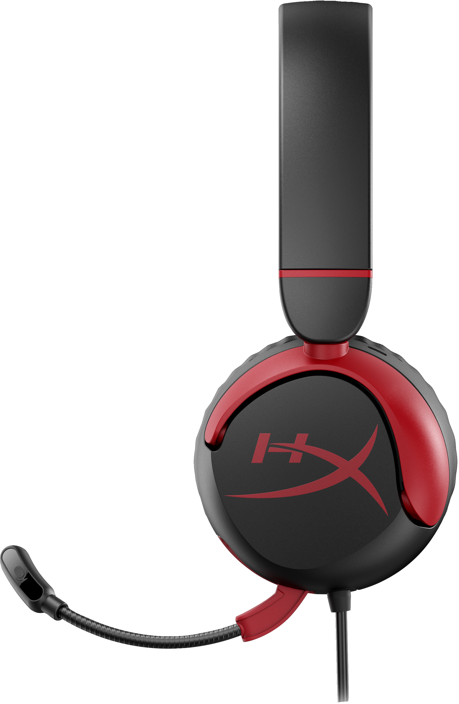 Ein schwarzes und rotes Gaming-Headset mit Mikrofon.