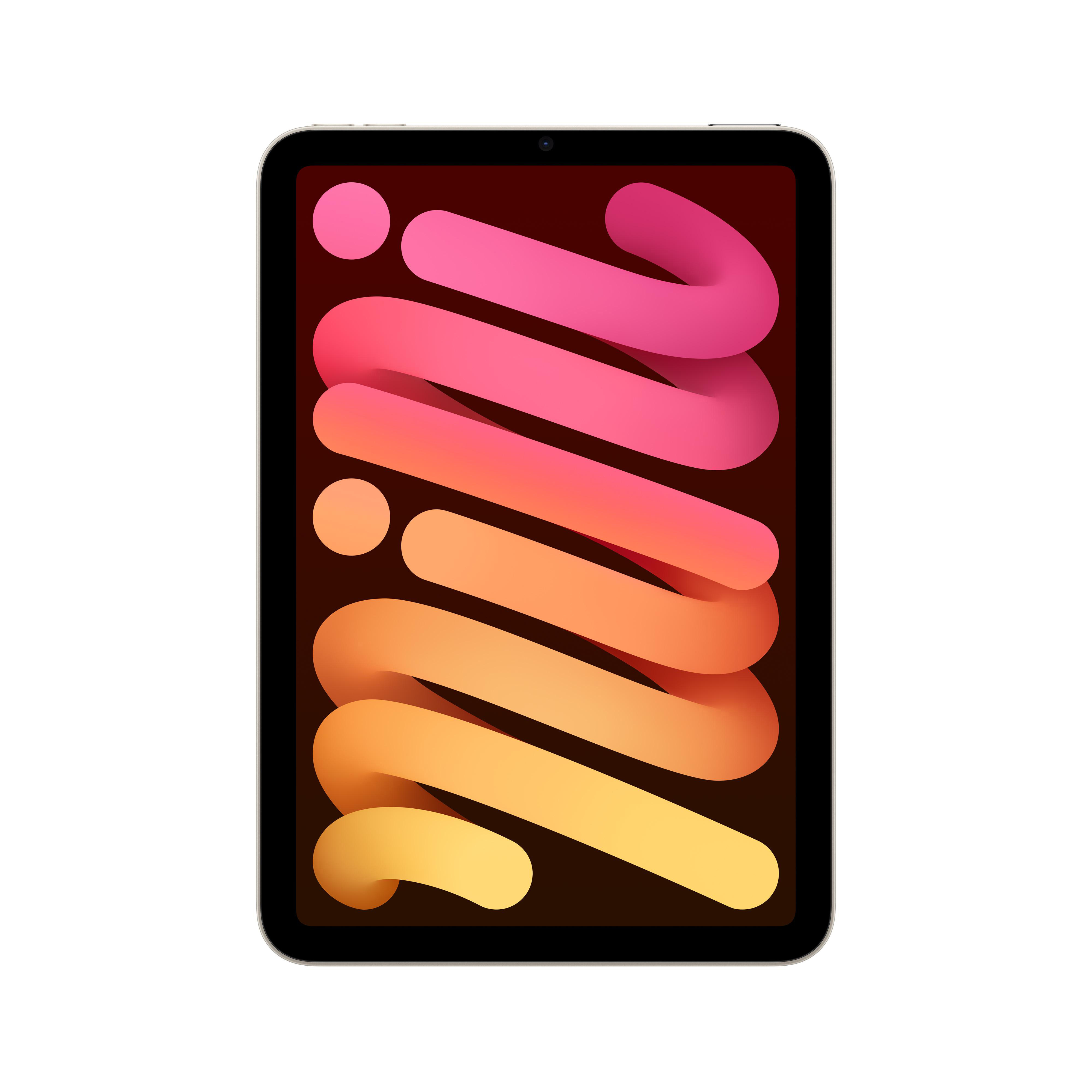 Tablet mit farbenfrohem Bildschirm. Zeigt einen Farbverlauf aus Rosa, Orange und Gelb.