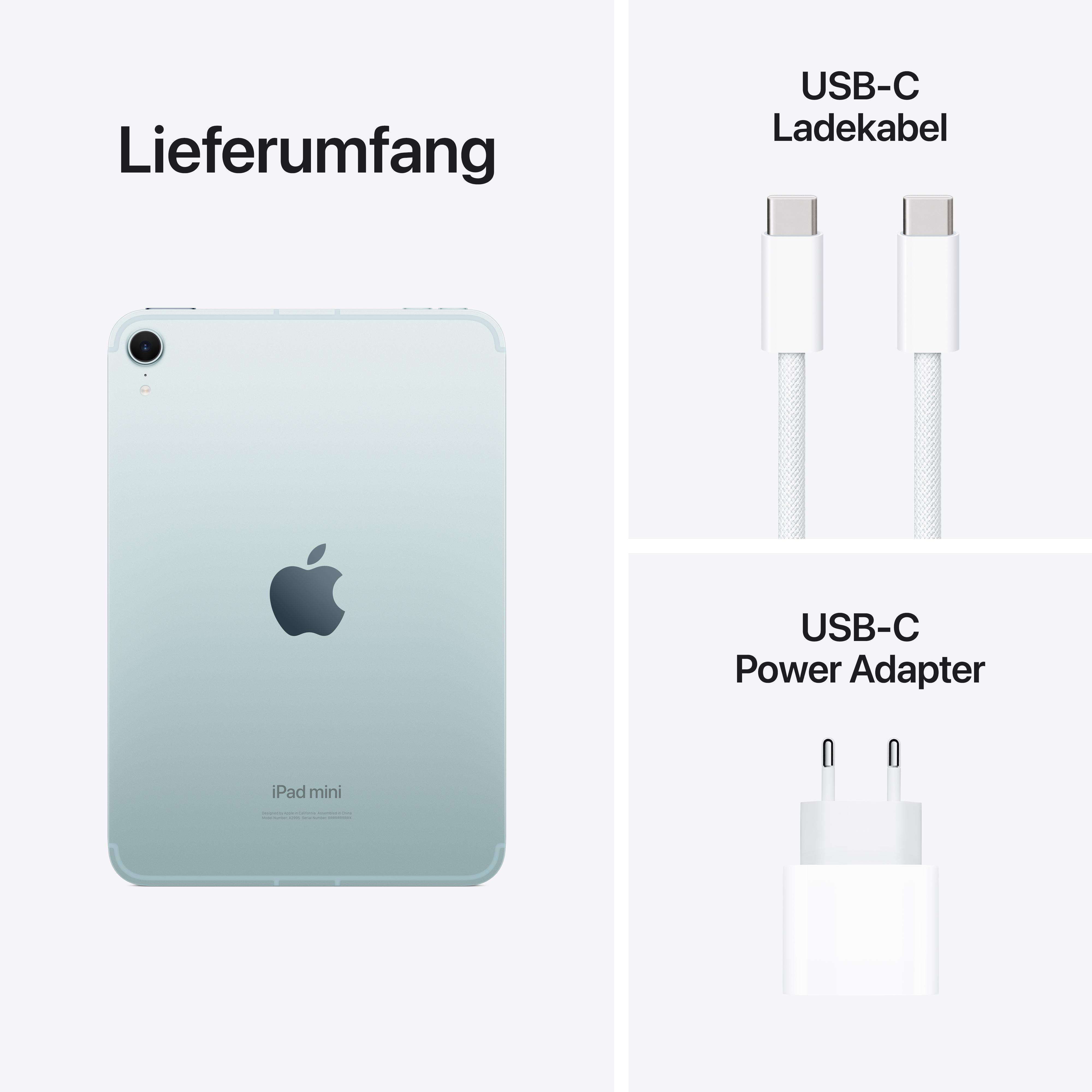 iPad Mini und Zubehör: USB-C-Kabel und Netzteil.