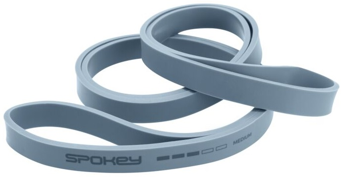 Szara taśma oporowa z napisem 'MEDIUM' i 'SPOKEY' na białym tle.