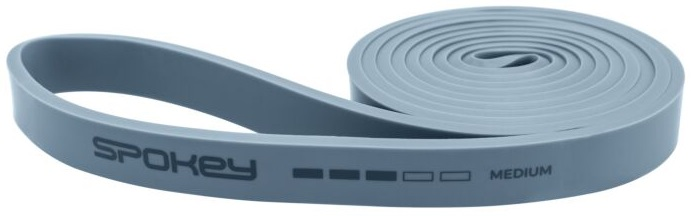 Szara taśma oporowa zwinięta. Tekst: Spokey, Medium. Białe tło.