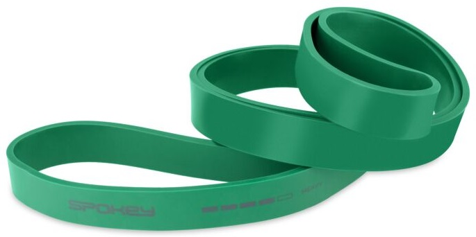 Zielona taśma oporowa Spokey, zwinięta. Marka jest widoczna.