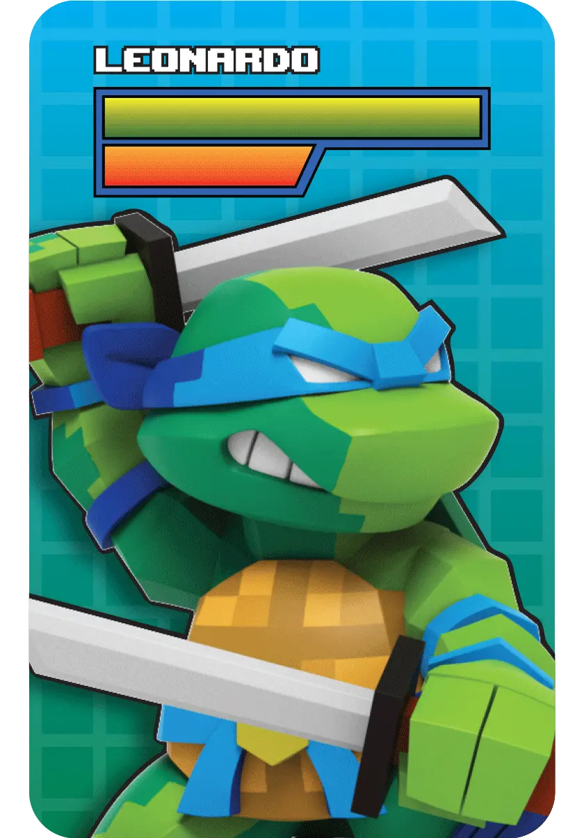 Eine Cartoon-Figur von Leonardo aus Teenage Mutant Ninja Turtles mit Schwertern.