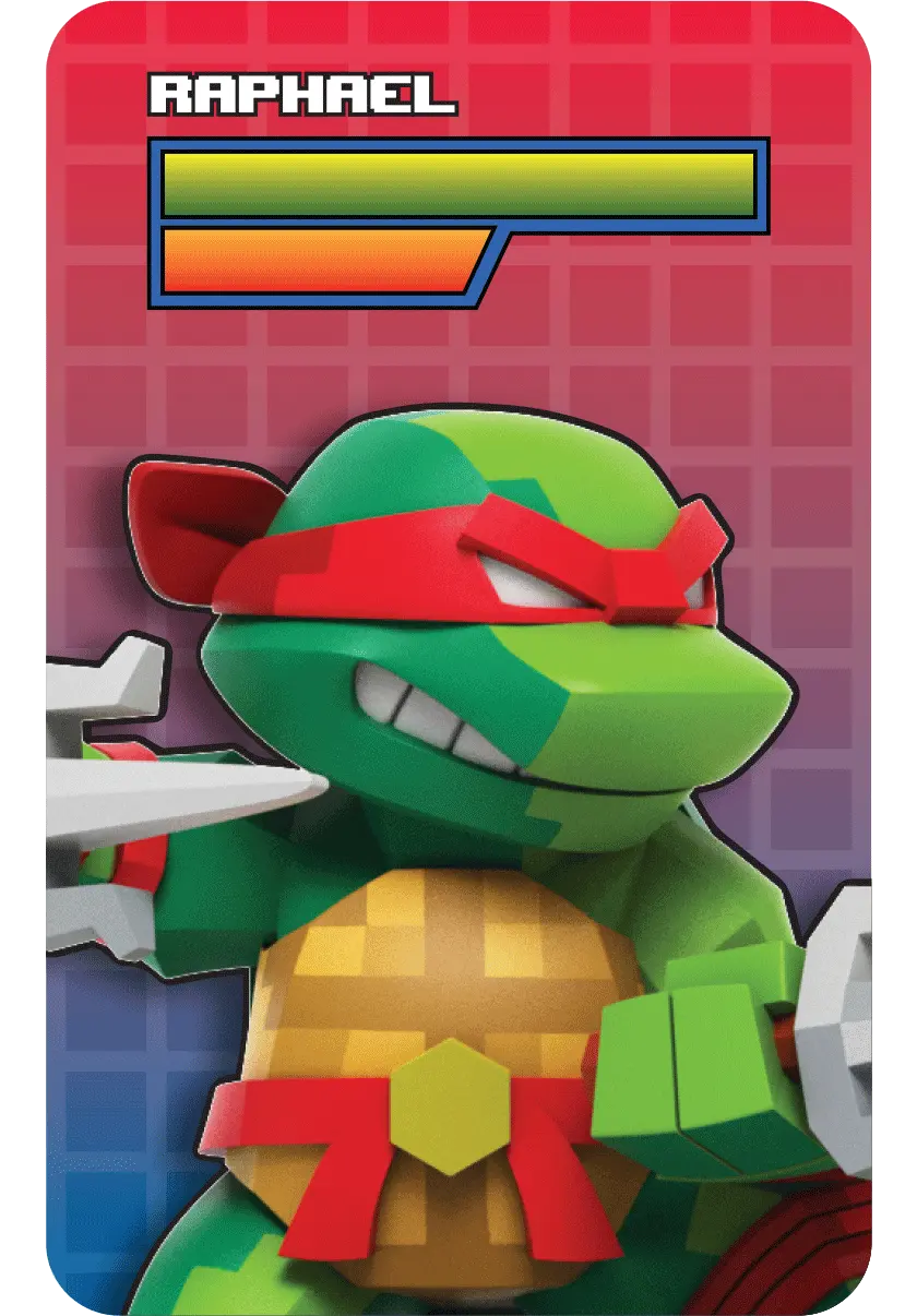 Eine Teenage Mutant Ninja Turtle Karte mit Gesundheitsleiste.