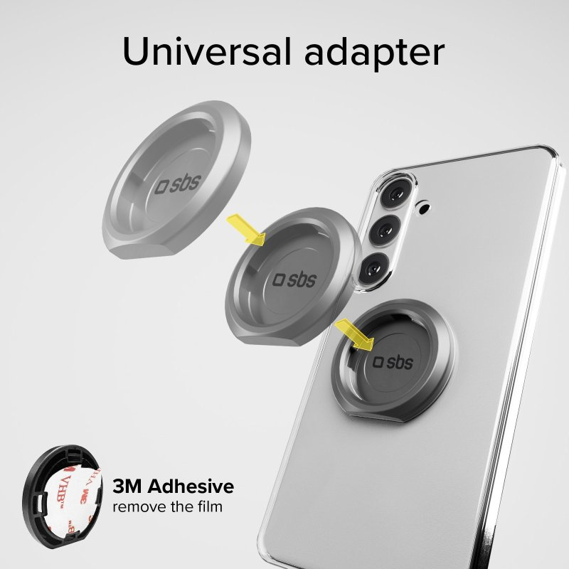 Ein Telefon mit Universaladapter und Kleberingen.