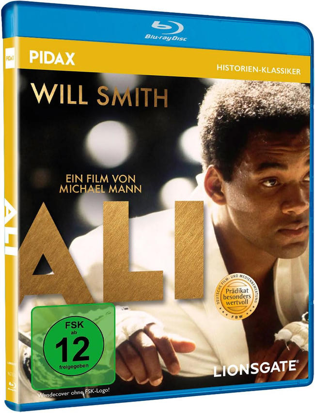 Ali DVD-Hülle. Will Smith auf dem Cover. Grüner Aufkleber mit FSK 12.