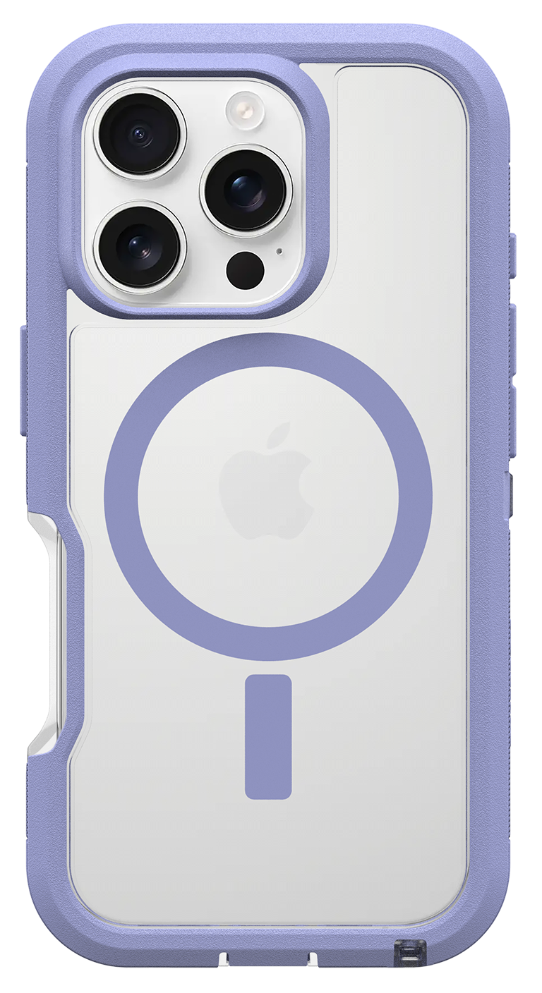 Telefontok lila kerettel és átlátszó hátlappal. A hátlapon fehér Apple logó található.