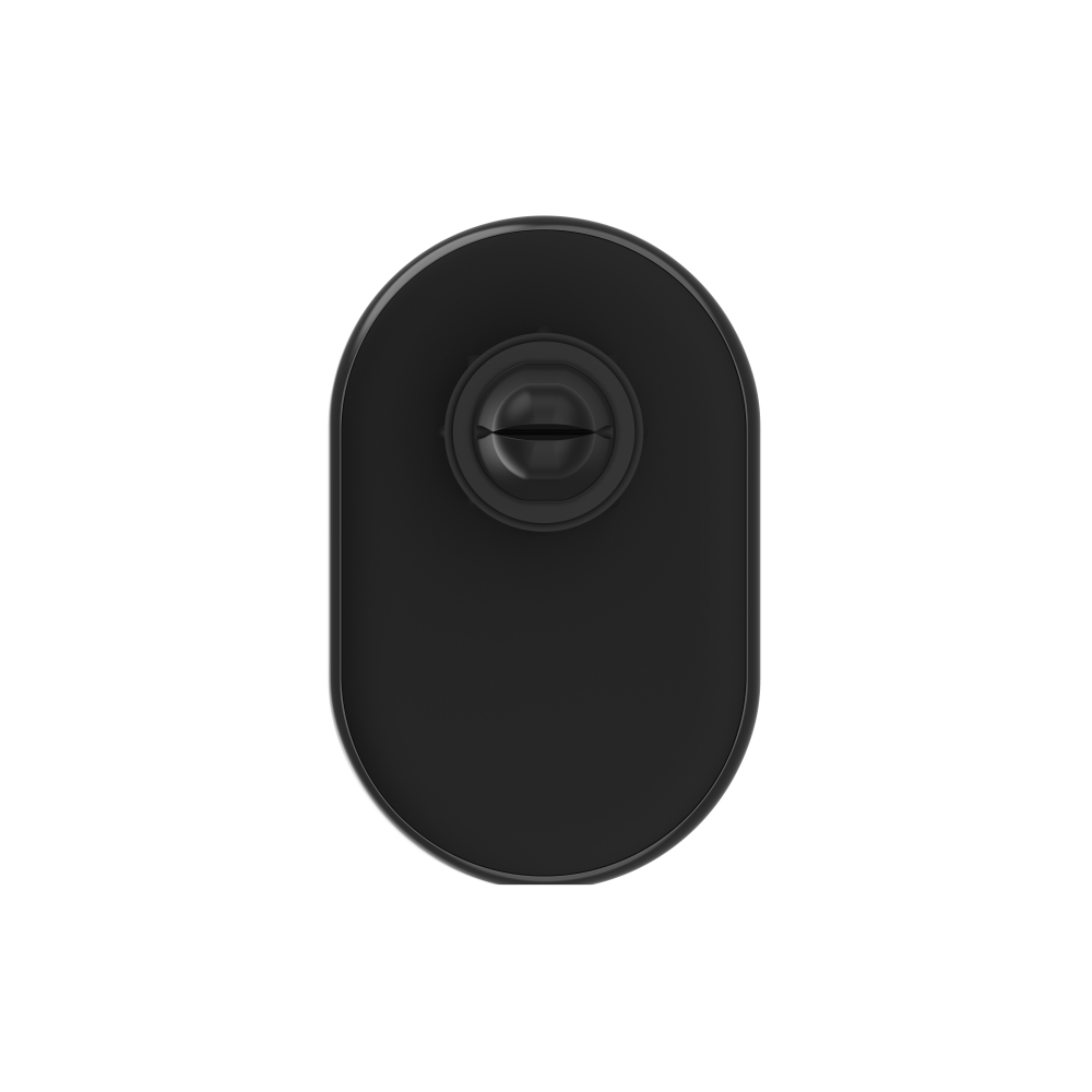 Objet noir ovale avec une caractéristique circulaire centrale.