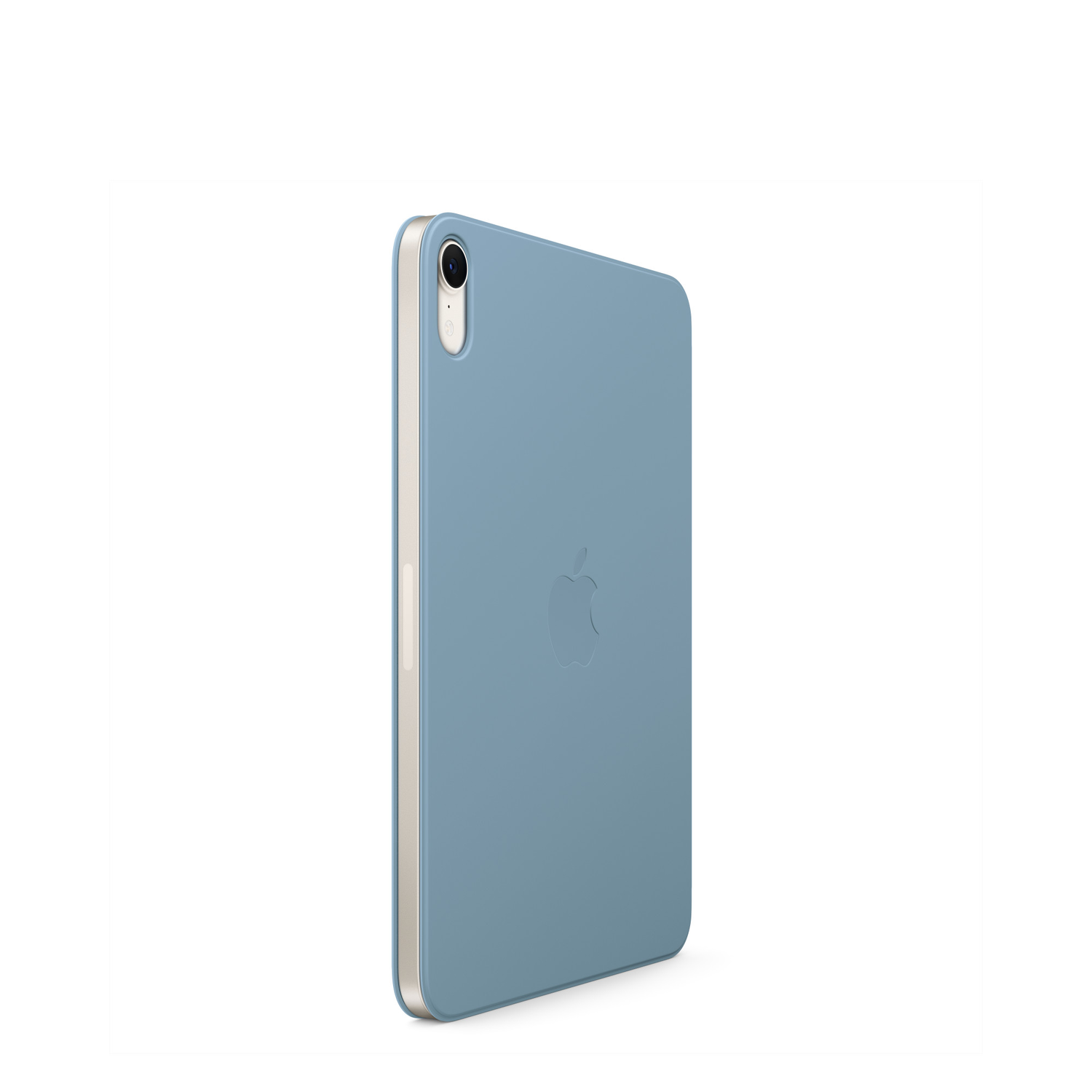 Blue iPad mini with a white background.