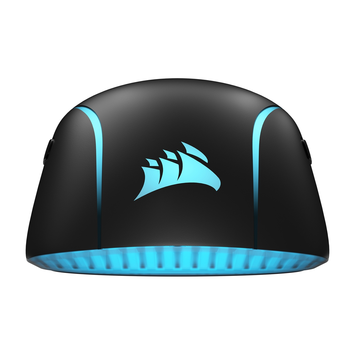 Mouse da gioco Corsair nero con accenti di luce blu e logo Corsair illuminato.