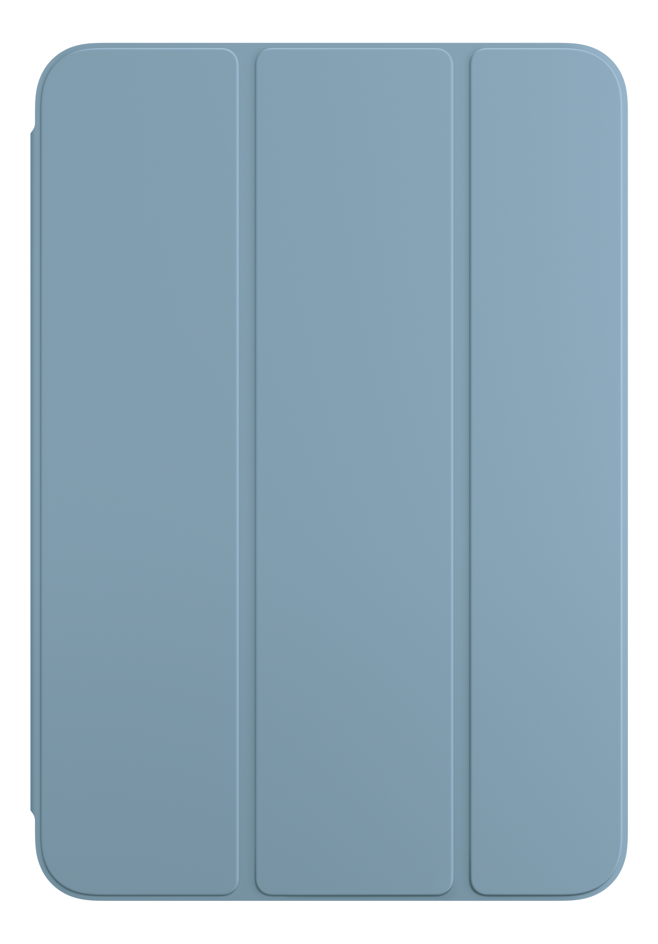 Eine hellblaue iPad-Hülle in geschlossener, dreifacher Faltposition.