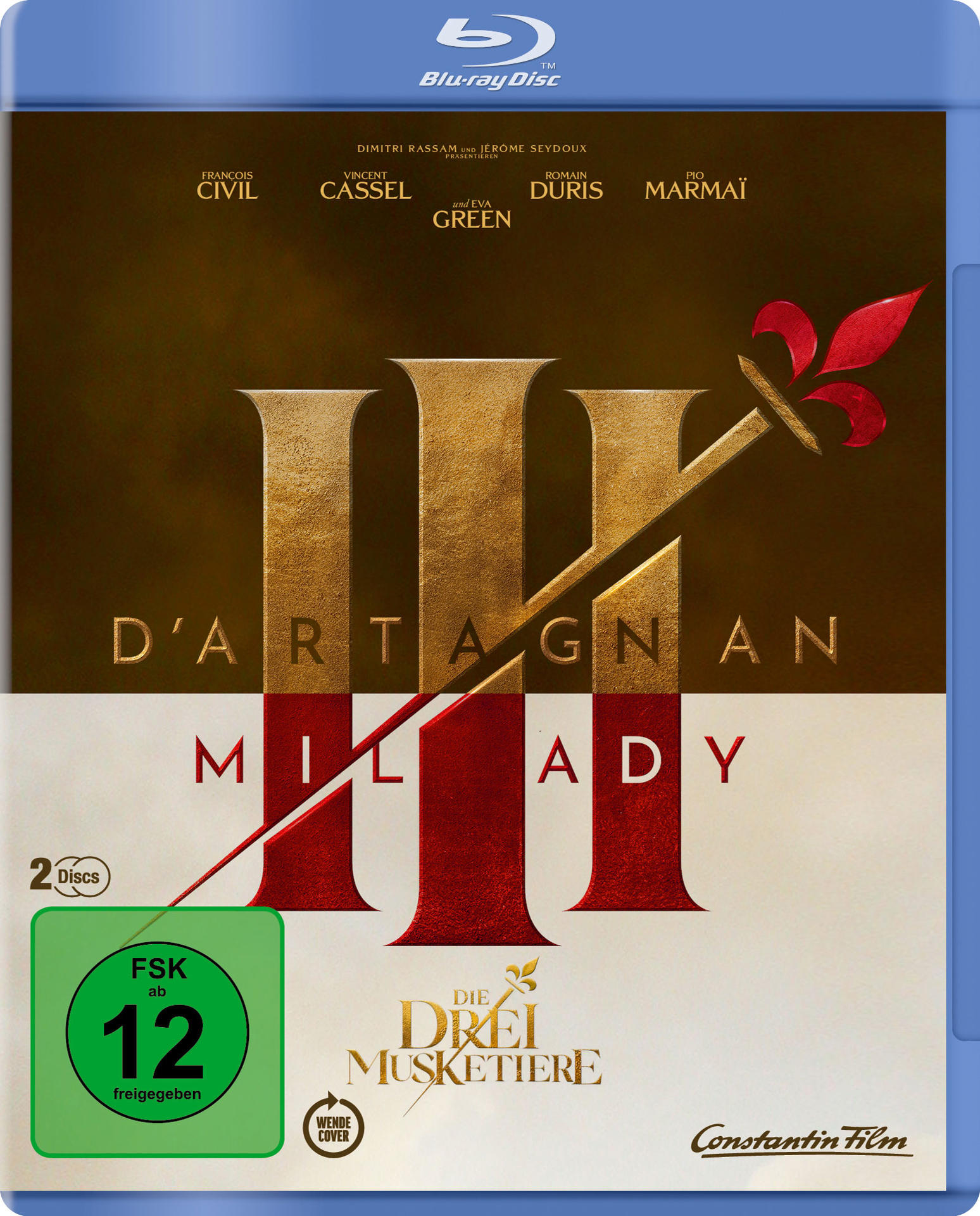 Blu-ray Disc-Hülle mit dem Filmtitel 'III D'Artagnan Milady' und den Namen der Schauspieler.