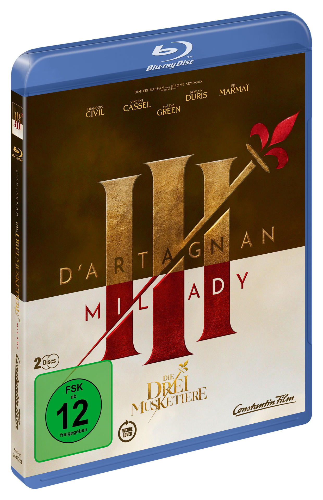 Blu-ray-Box-Art des Films 'D'Artagnan: Milady'. Enthält ein Schwert und den Filmtitel.