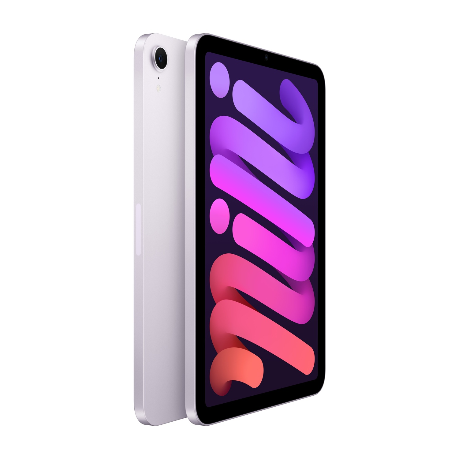 Un iPad Mini viola davanti e di lato, che mostra lo schermo e il retro.