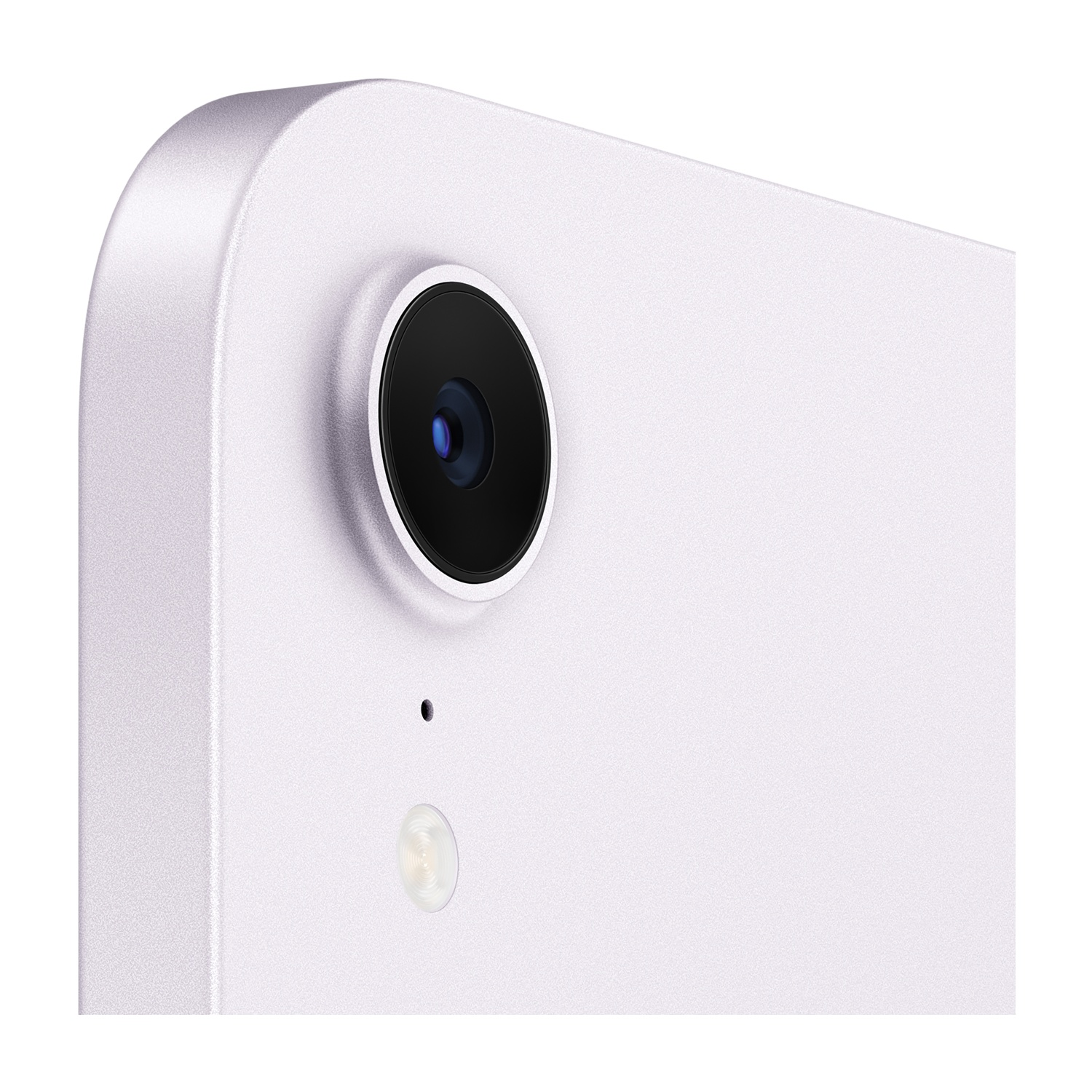 Una vista ravvicinata della fotocamera, del flash e della superficie bianca di un tablet.