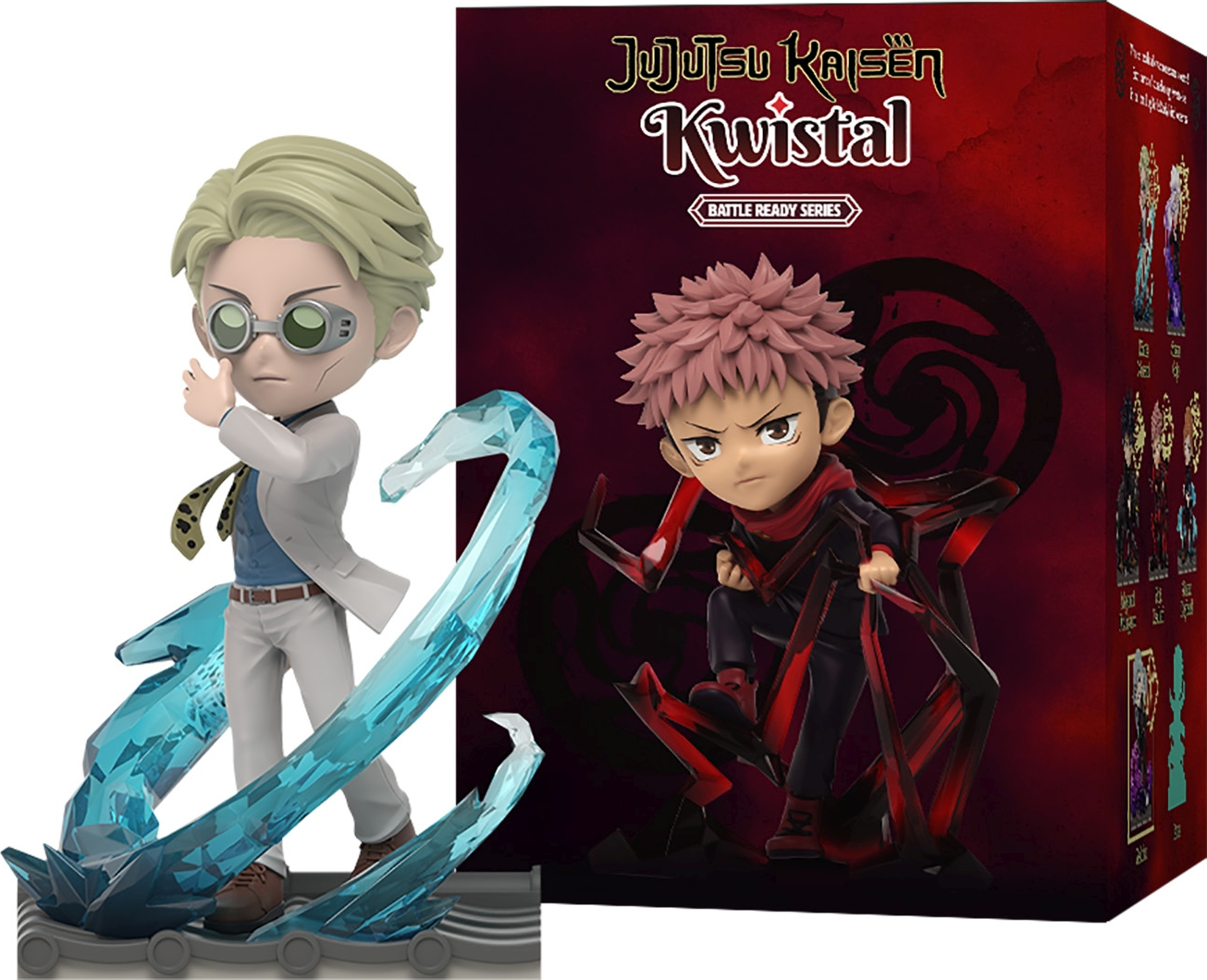 Deux figurines d'anime, une avec des lunettes, l'autre avec des cheveux rouges. Elles sont sur fond blanc.