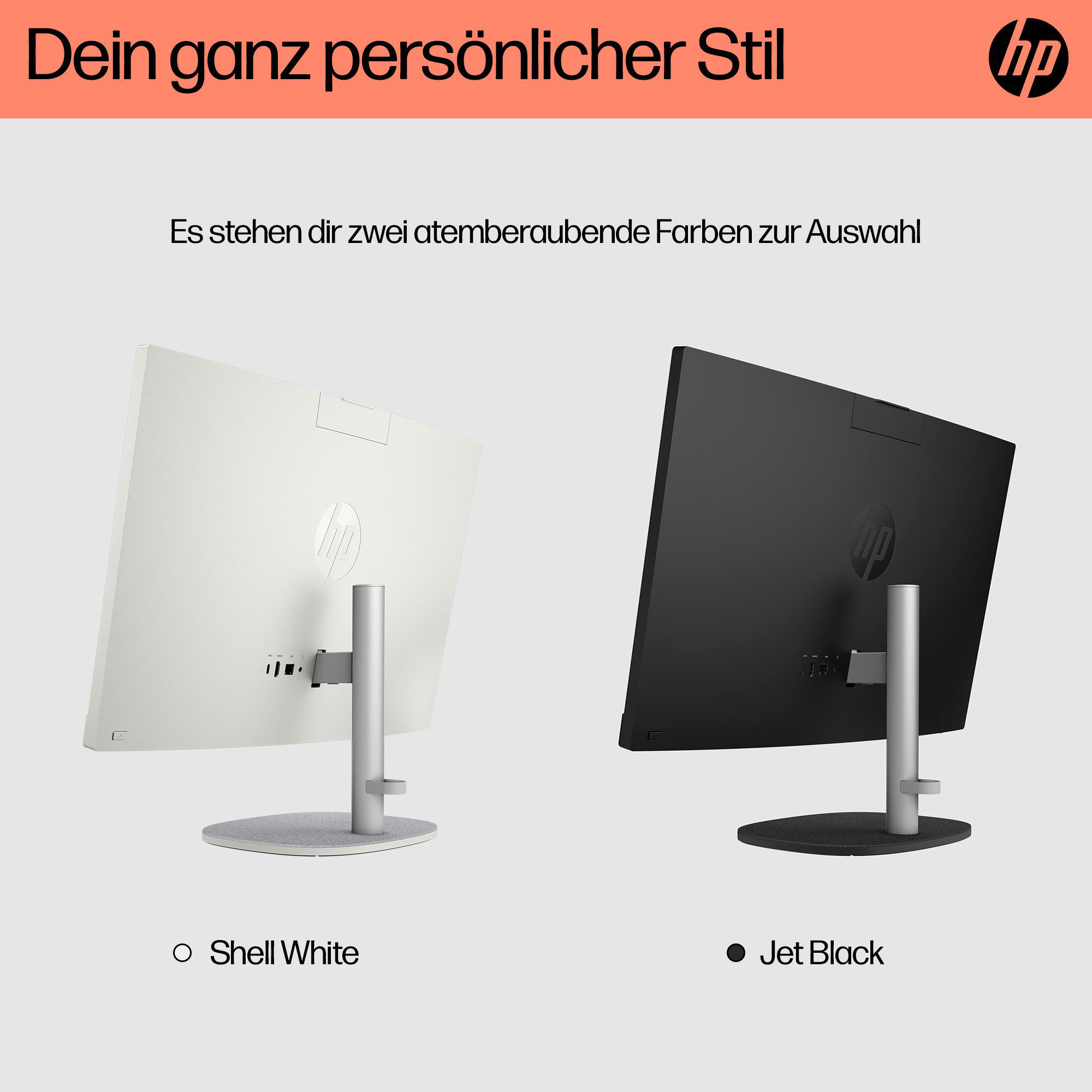 Zwei Computermonitore, einer weiß und einer schwarz, vor hellem Hintergrund. Text oben.