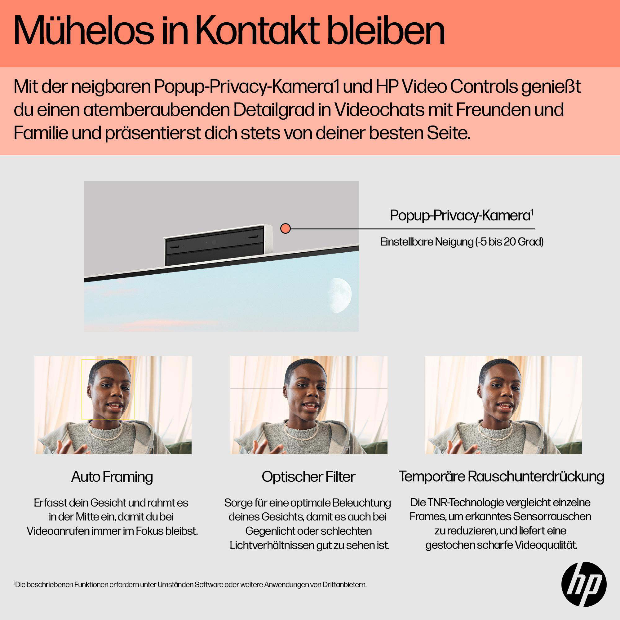 Frau in einem Videoanruf, mit drei verschiedenen Filteroptionen.
