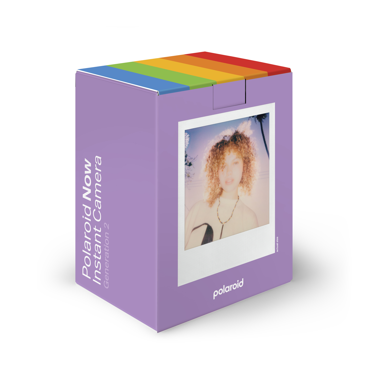 Polaroid Now Instant Camera box with a photo of a woman on the front.