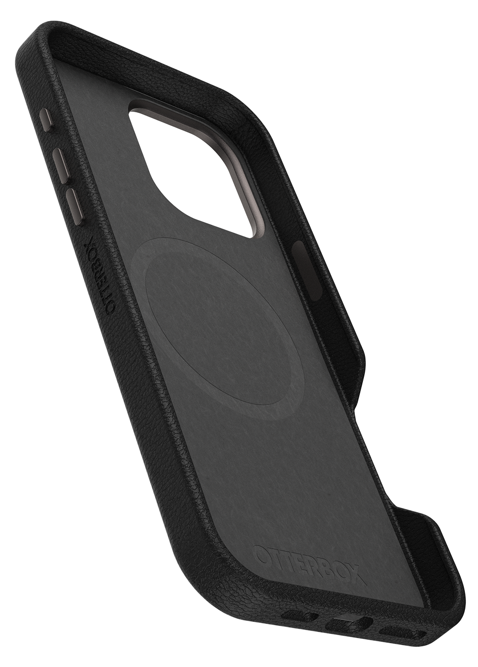 Fekete telefontok belseje Otterbox logóval és kör alakú mágnessel.