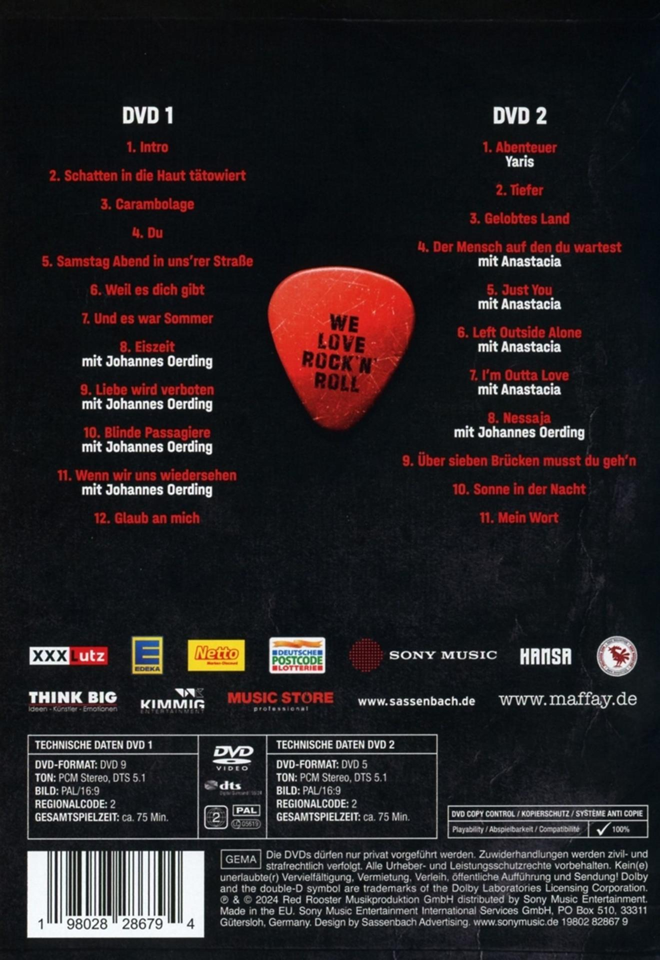 Rückseite einer DVD mit Trackliste, Logos und Informationen.