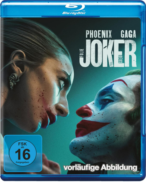 Joker Deux Blu-ray-Cover. Zwei Gesichter, eines geschminkt, starren sich an.