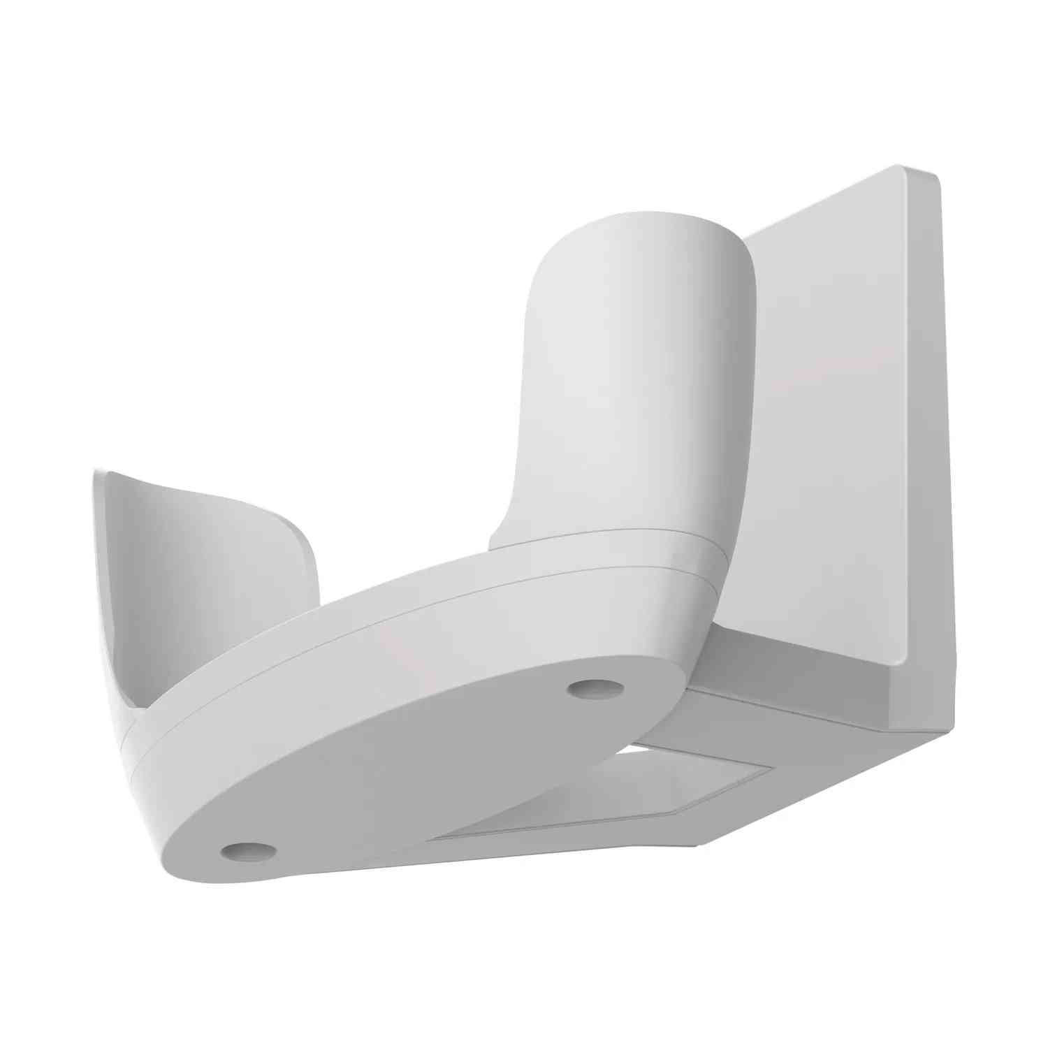 White wall-mounted bracket. Curved design with two holes for screws.