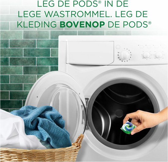Een persoon doet een wasmiddelcapsule in de trommel van een wasmachine.
