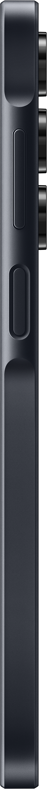 Vista laterale di un telefono con pulsanti. È di colore grigio scuro, i pulsanti sono visibili.