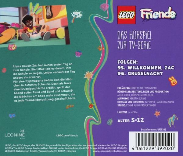 Rückseite einer Lego Friends DVD. Ein junger Junge ist im Bild. Text ist auf Deutsch.