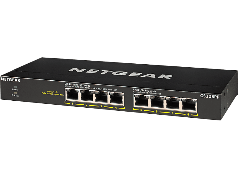 Netgear Switch 8pt Ge Unmanaged Poe/poe+ Zwart (gs308pp-100eus)