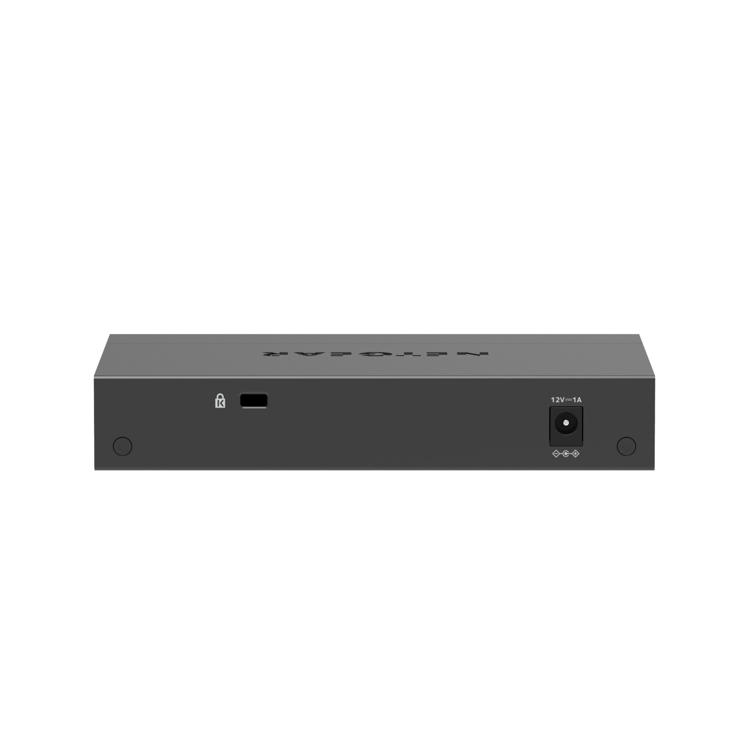 Un commutateur réseau gris. Le mot NETGEAR est en haut. L'alimentation et les autres ports sont à l'arrière.
