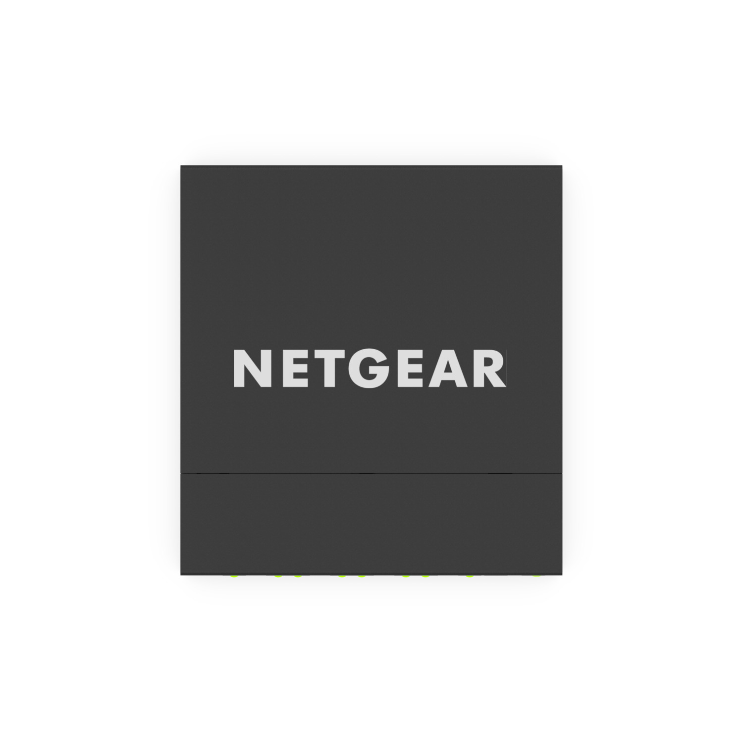Routeur NETGEAR gris foncé sur fond blanc. Design simple et minimaliste.
